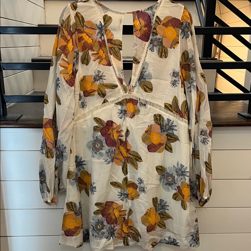 Free People Floral Mini Dress - Cream, Yellow, Blue - Picture 6 of 8